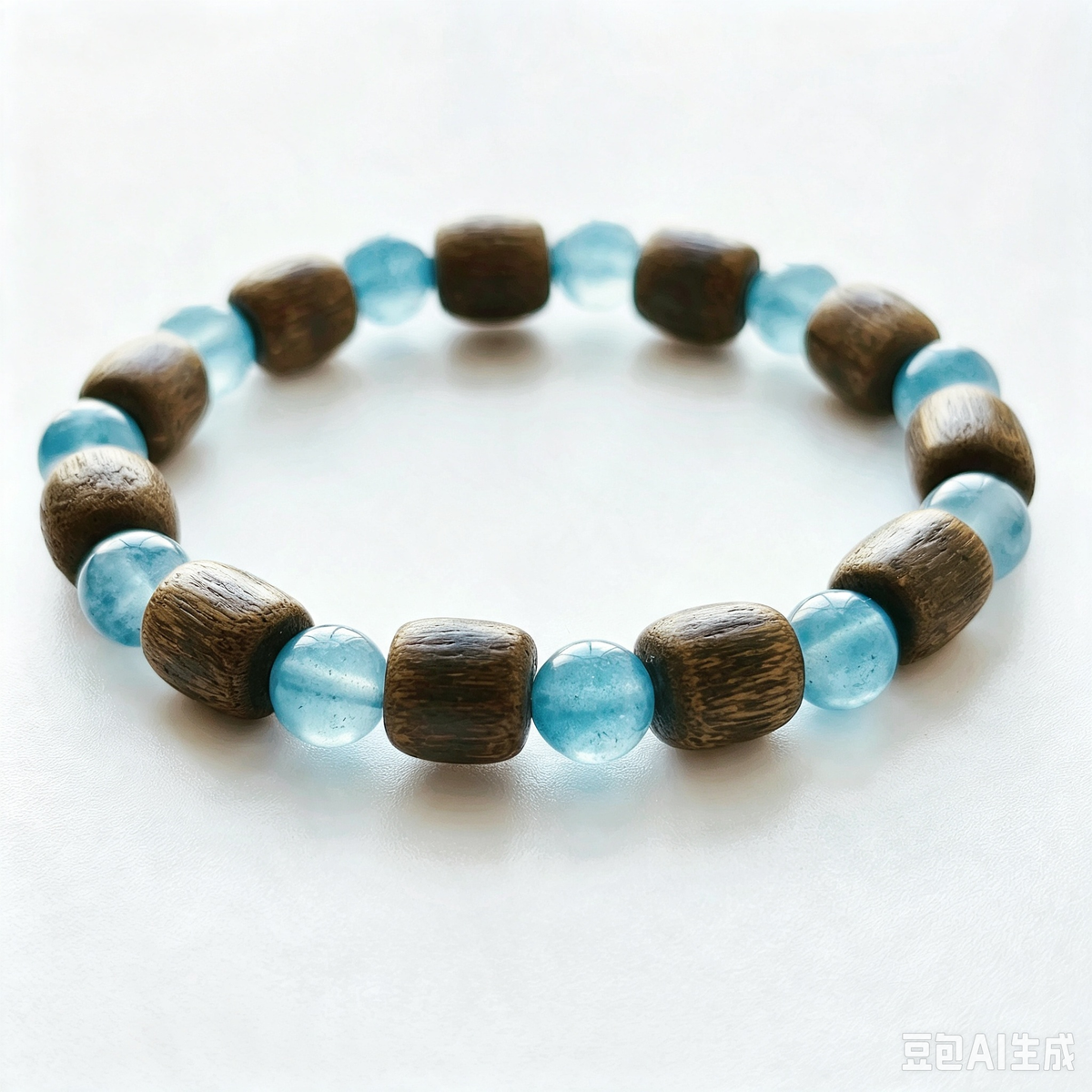 Unisex Qi-Nan Agarwood & Aquamarine Bracelet