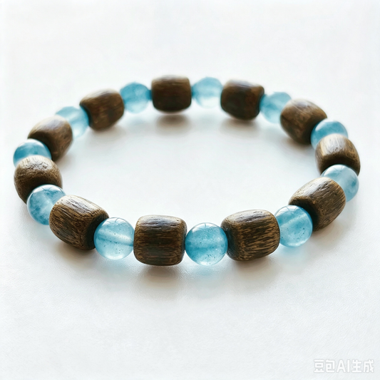 Unisex Qi-Nan Agarwood & Aquamarine Bracelet
