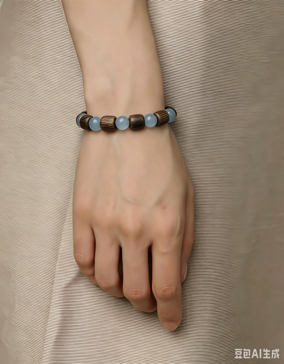 Unisex Qi-Nan Agarwood & Aquamarine Bracelet