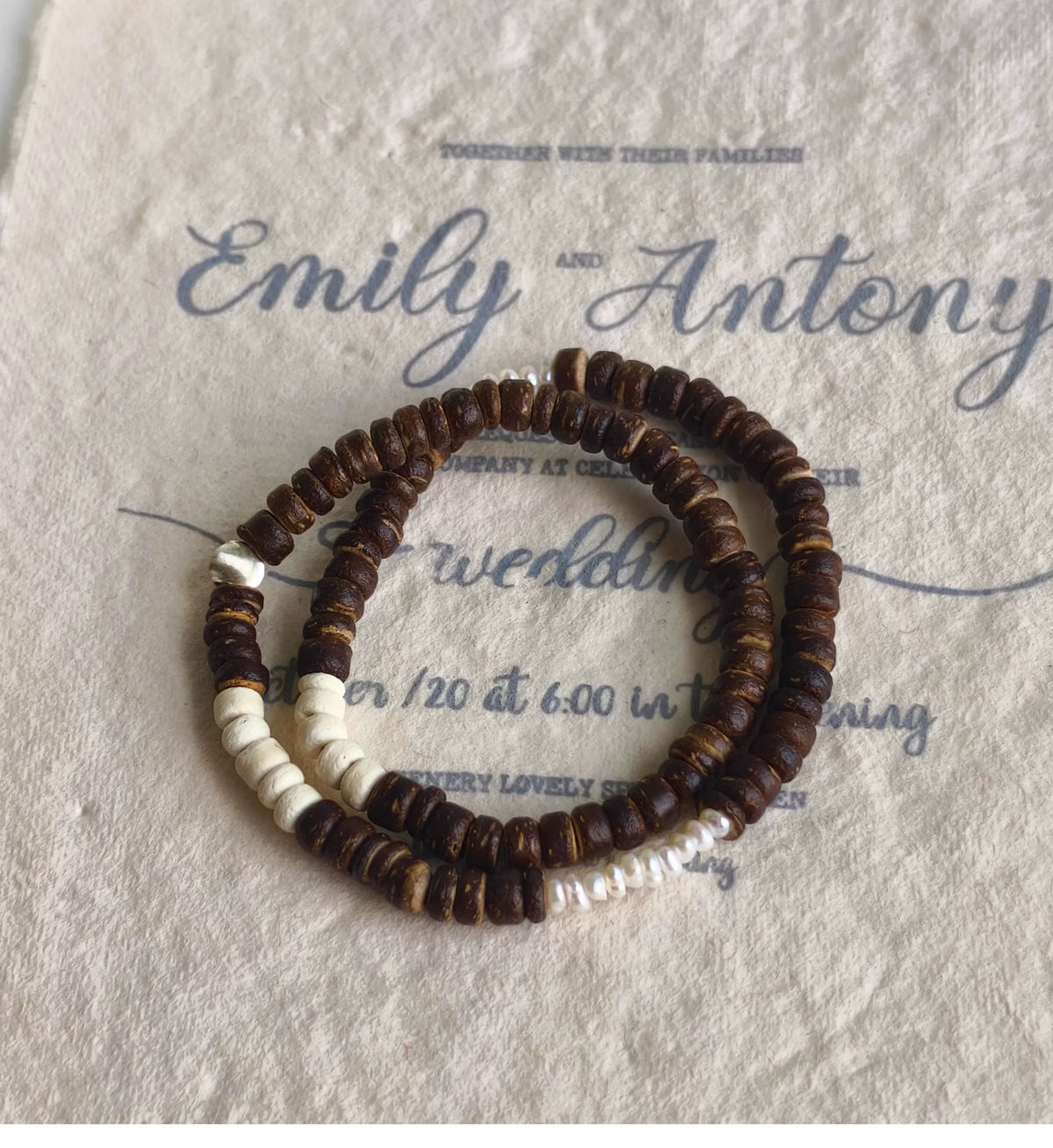 Sterling Silver Coconut Shell & Vintage Pearl Bracelet
