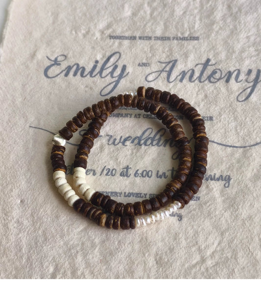 Sterling Silver Coconut Shell & Vintage Pearl Bracelet