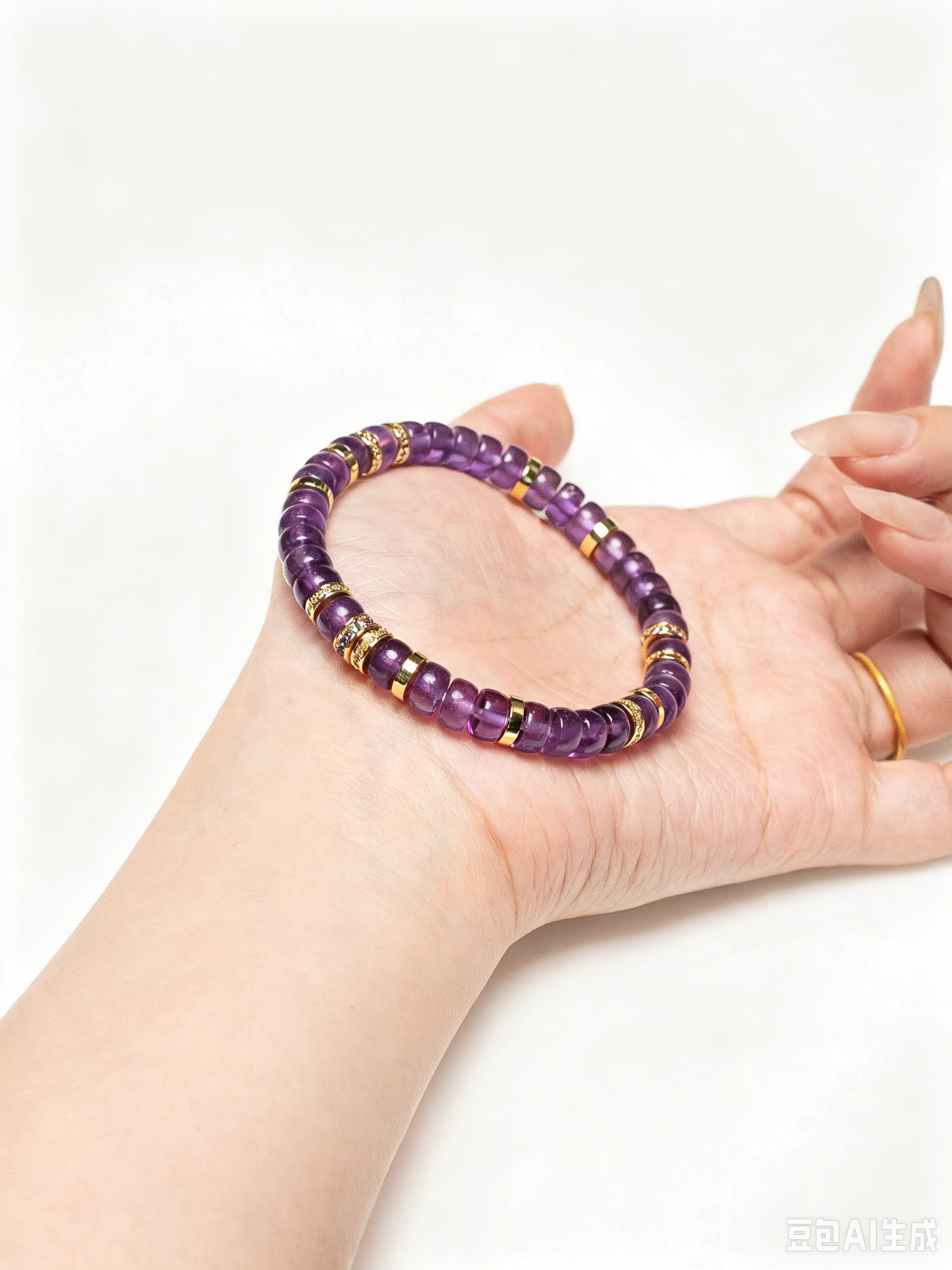 Natural Amethyst Pill-Shape Beaded Bracelet