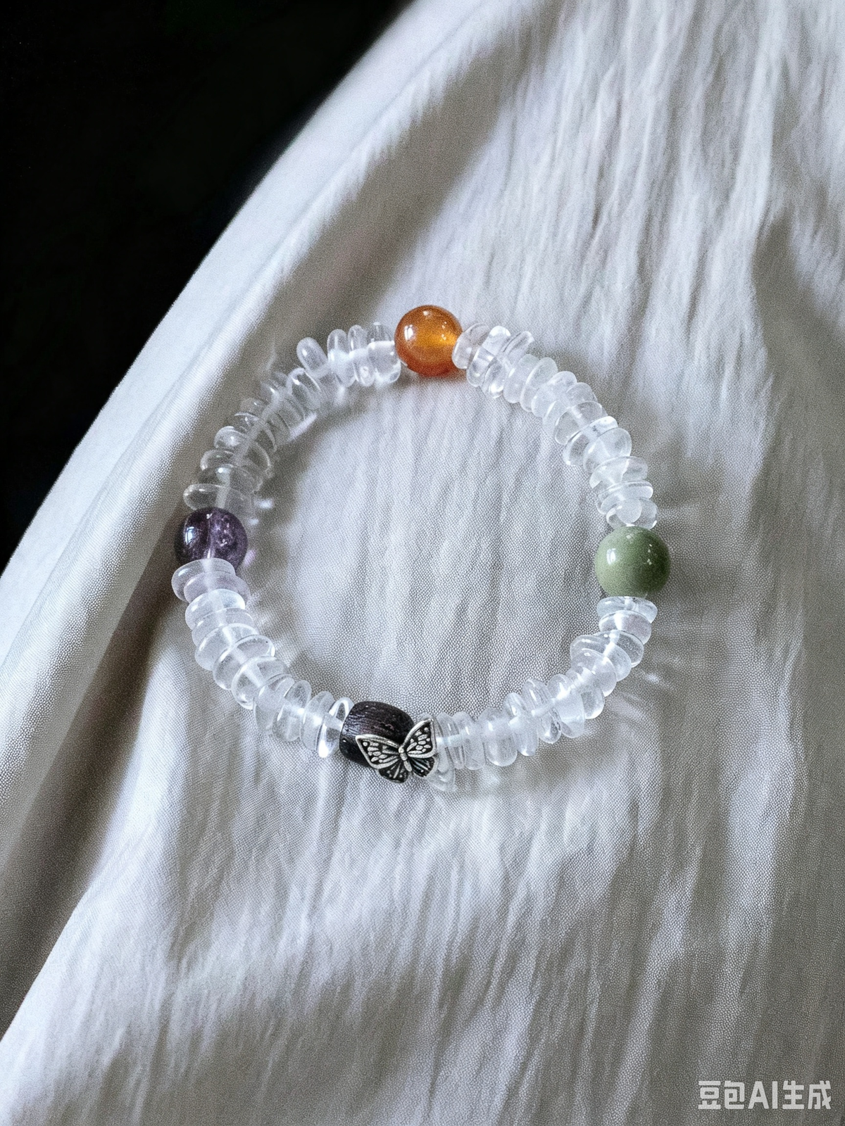 Natural White Crystal Freeform Bracelet with Silver Accents, Agate & Zhenjiang Fragrant Wood – Women's Bracelet