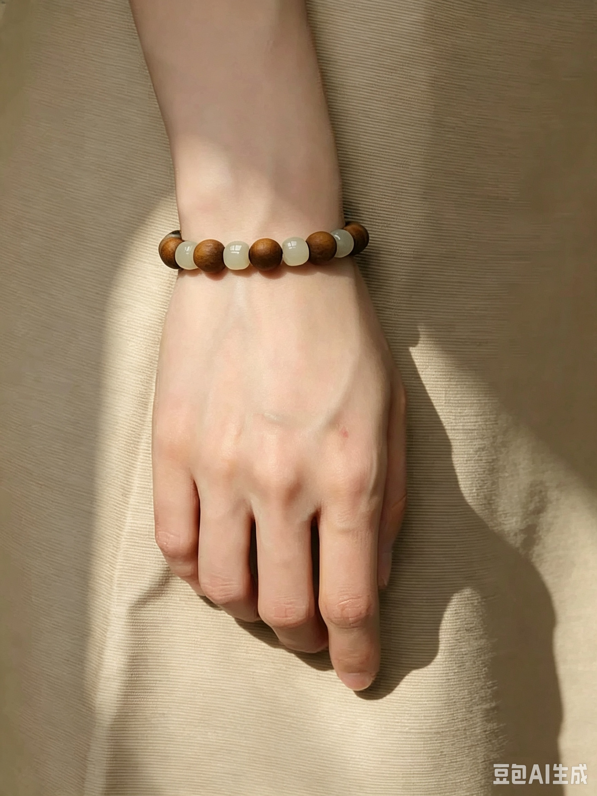 Indian Mysore Sandalwood & Hetian Jade "Qing Shui" Bracelet