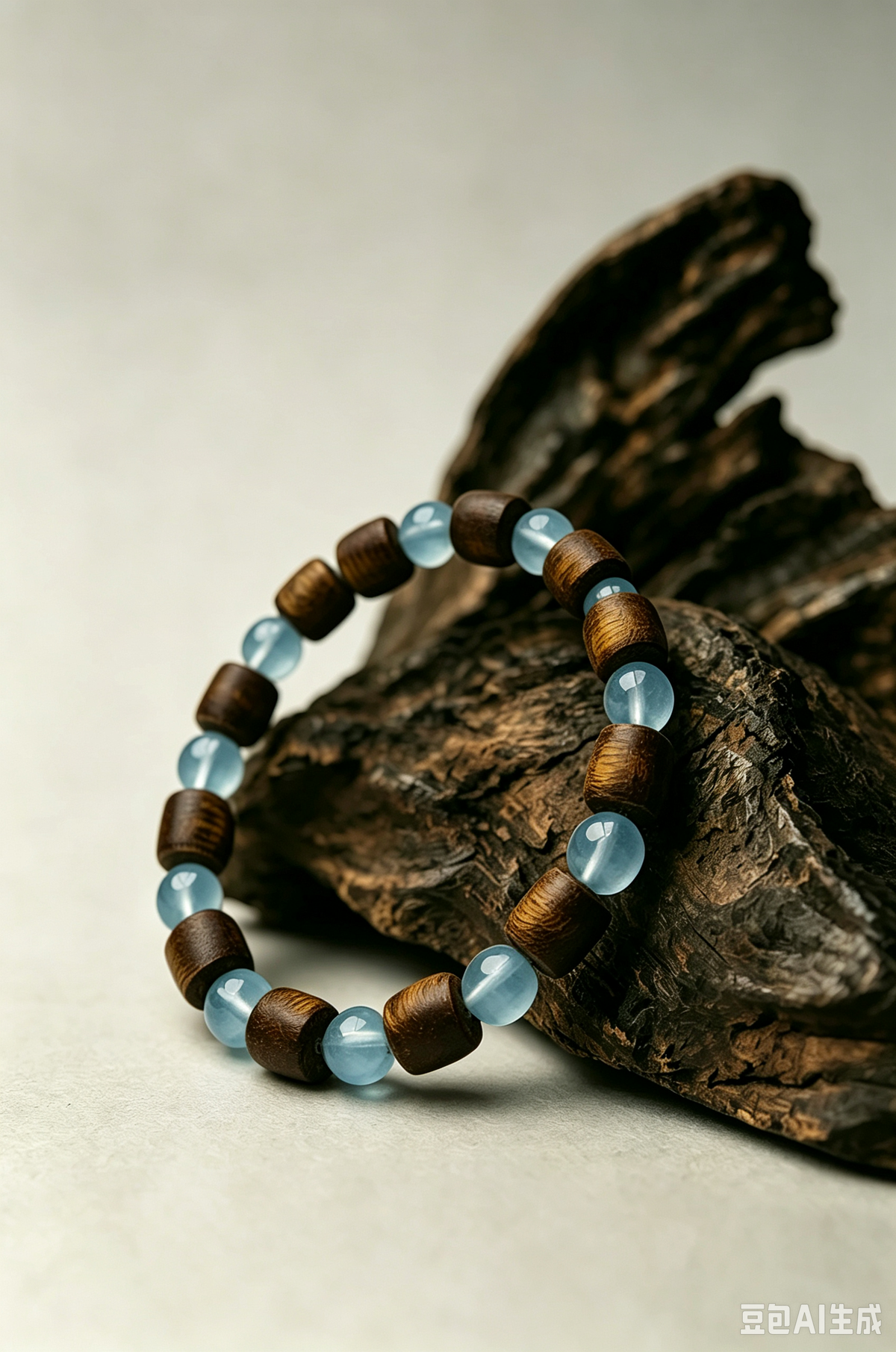 Qi-Nan Agarwood & Aquamarine Bracelet – Unisex Design